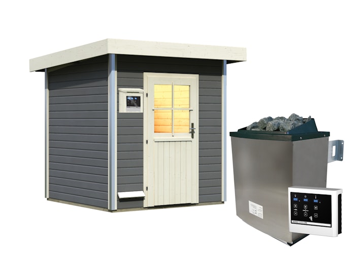 Karibu Gartensauna Pultdach Saunahaus Torge terragrau