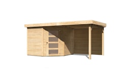 Karibu Woodfeeling Gartenhaus Schwandorf 3/5 inkl. 240 cm Schleppdach mit Rückwand - 19 mm inkl. gratis Innenraum-Pflegebox im Wert von 99€