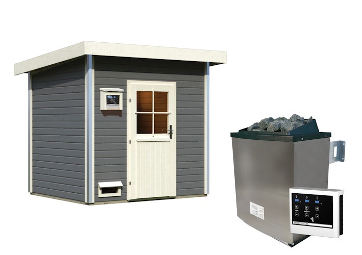 Karibu Gartensauna Pultdach Saunahaus Norge terragrau