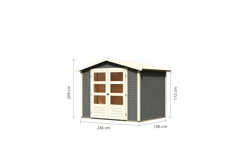 Karibu Woodfeeling Gartenhaus Amberg 2/3/4/5 terragrau - 19 mm inkl. gratis Innenraum-Pflegebox im Wert von 99€