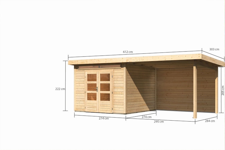 Karibu Woodfeeling Gartenhaus Kandern 6/7 mit 300 cm Schleppdach + Rückwand inkl. gratis Innenraum-Pflegebox im Wert von 99€ Bild