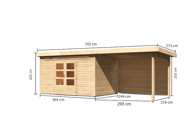 Karibu Woodfeeling Gartenhaus Kandern 6/7 mit 300 cm Schleppdach + Rückwand inkl. gratis Innenraum-Pflegebox im Wert von 99€ Bild