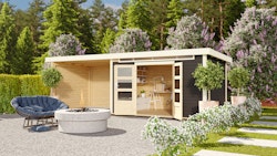 Karibu Woodfeeling Gartenhaus Kandern 6/7 mit 300 cm Schleppdach + Rückwand