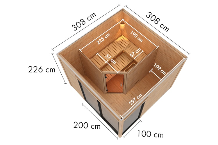 Karibu Design Saunahaus Terning 1 mit Vorraum - 38 mm inkl. gratis Saunaofen & 8-teiligem Zubehörpaket (Gesamtwert 741,91€) Bild