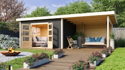 Karibu Woodfeeling Gartenhaus Northeim 4 inkl. 300 cm Schleppdach und Rückwand inkl. gratis Innenraum-Pflegebox im Wert von 99€