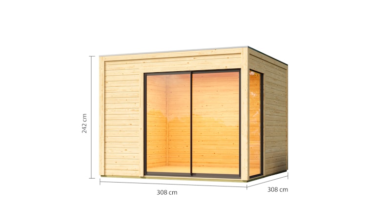 Karibu Design Gartenhaus Dice 1 mit Aluminium Schiebetür - 28/38 mm (Homeoffice-Gartenhaus) inkl. gratis Innenraum-Pflegebox im Wert von 99€ Bild