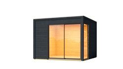 Karibu Design Gartenhaus Dice 1 mit Aluminium Schiebetür - 28/38 mm (Homeoffice-Gartenhaus) inkl. gratis Innenraum-Pflegebox im Wert von 99€
