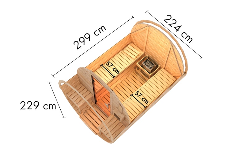 Karibu Saunahaus Fasssauna 2 - 38 mm inkl. gratis Saunaofen & 8-teiligem Zubehörpaket (Gesamtwert 741,91€) Bild