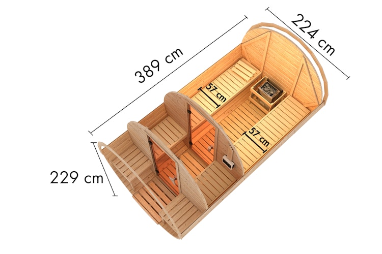 Karibu Saunahaus Fasssauna 3 - 38 mm inkl. gratis Saunaofen & 8-teiligem Zubehörpaket (Gesamtwert 1071,91€) Bild