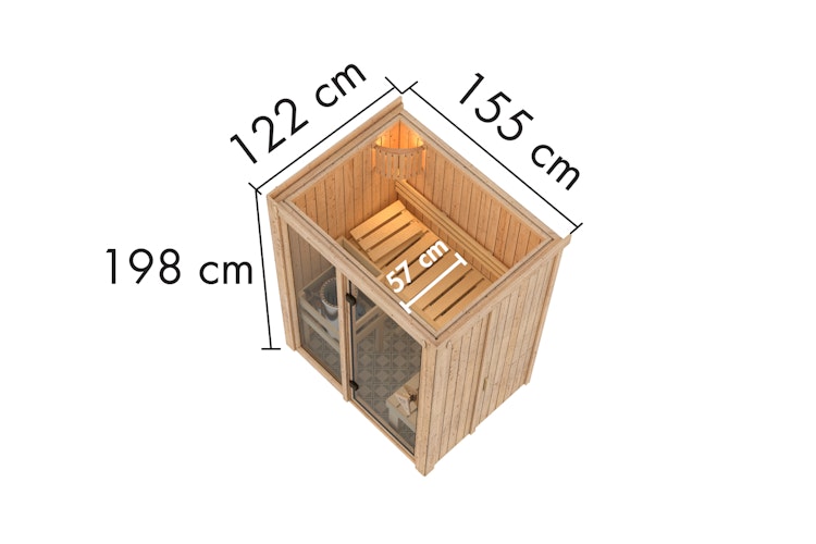 Karibu Sauna Avari 1 Superior mit Fronteinstieg 68 mm - 230 Volt Plug & Play inkl. gratis Saunaofen & 8-teiligem Zubehörpaket (Gesamtwert 1071,91€) Bild