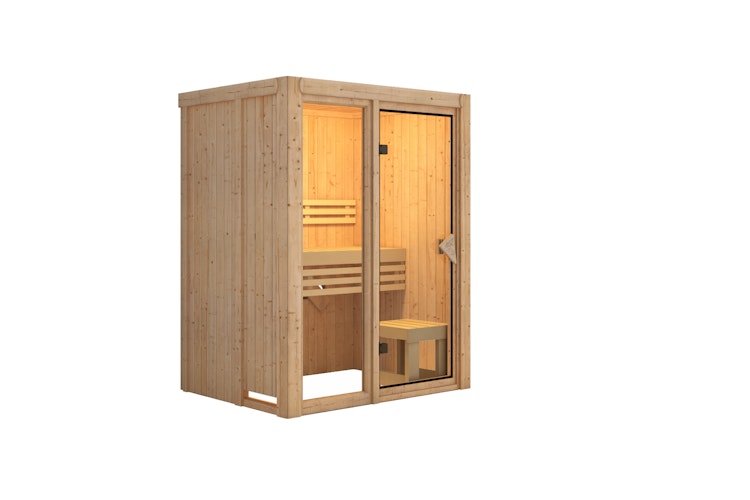 Karibu Sauna Avari 1 Superior mit Fronteinstieg 68 mm - 230 Volt Plug & Play inkl. gratis Saunaofen & 8-teiligem Zubehörpaket (Gesamtwert 1071,91€) Bild