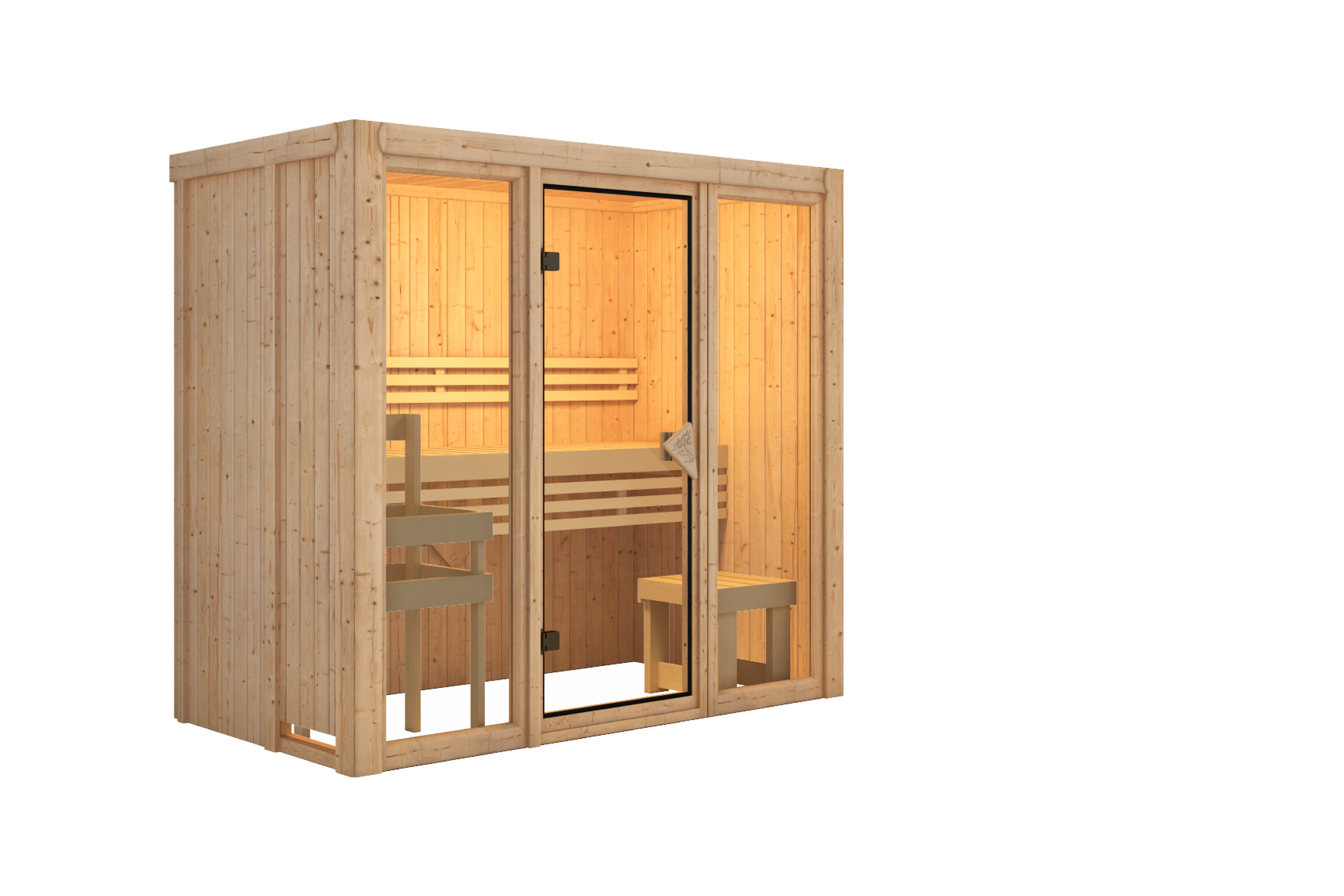 Vorschaubild Galerie Karibu Sauna Avari 2 Superior mit Fronteinstieg 68 mm - 230 Volt Plug & Play inkl. 9-teiligem gratis Zubehörpaket