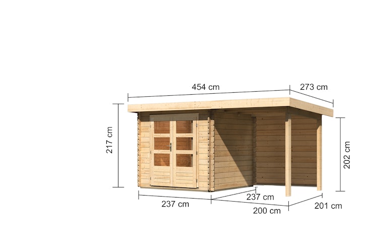 Karibu Woodfeeling Gartenhaus Bastrup 2 naturbelassen - 28 mm inkl. gratis Innenraum-Pflegebox im Wert von 99€