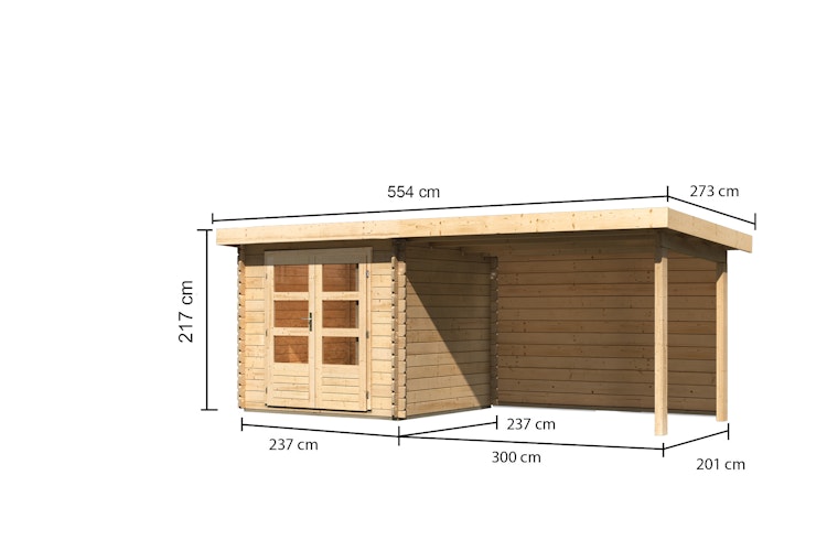 Karibu Woodfeeling Gartenhaus Bastrup 2 naturbelassen - 28 mm inkl. gratis Innenraum-Pflegebox im Wert von 99€