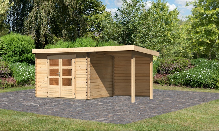 Karibu Woodfeeling Gartenhaus Bastrup 3 naturbelassen - 28 mm inkl. gratis Innenraum-Pflegebox im Wert von 99€ Bild