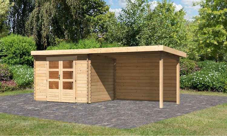 Karibu Woodfeeling Gartenhaus Bastrup 3 naturbelassen - 28 mm inkl. gratis Innenraum-Pflegebox im Wert von 99€ Bild