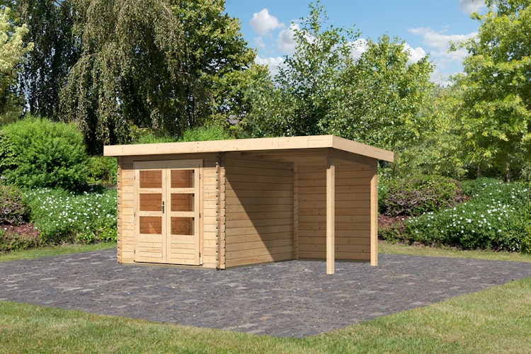 Karibu Woodfeeling Gartenhaus Bastrup 4 naturbelassen - 28 mm inkl. gratis Innenraum-Pflegebox im Wert von 99€ Bild