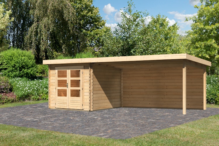 Karibu Woodfeeling Gartenhaus Bastrup 4 naturbelassen - 28 mm inkl. gratis Innenraum-Pflegebox im Wert von 99€ Bild