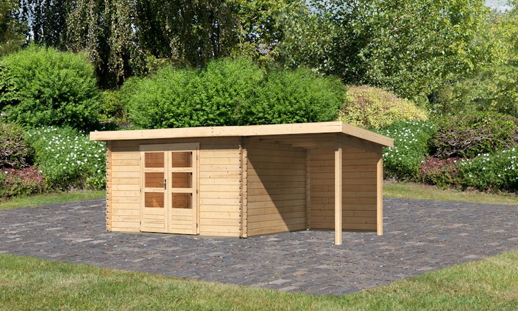 Karibu Woodfeeling Gartenhaus Bastrup 7 naturbelassen - 28 mm inkl. gratis Innenraum-Pflegebox im Wert von 99€ Bild