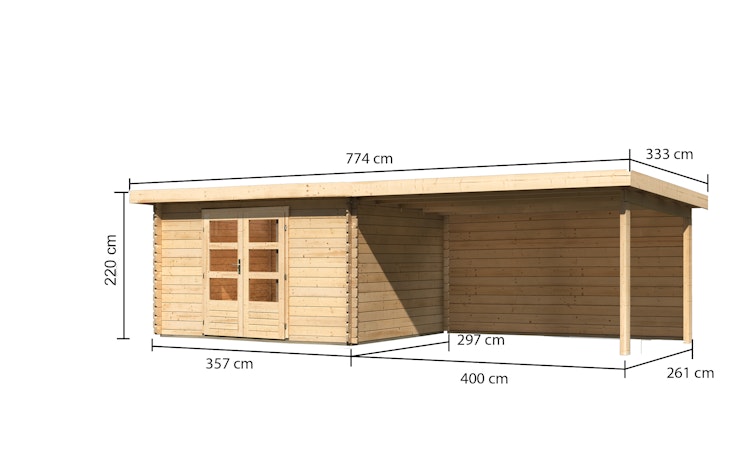 Karibu Woodfeeling Gartenhaus Bastrup 7 naturbelassen - 28 mm inkl. gratis Innenraum-Pflegebox im Wert von 99€ Bild