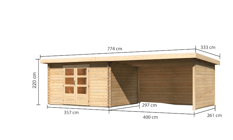 Karibu Woodfeeling Gartenhaus Bastrup 7 naturbelassen - 28 mm inkl. gratis Innenraum-Pflegebox im Wert von 99€ Bild