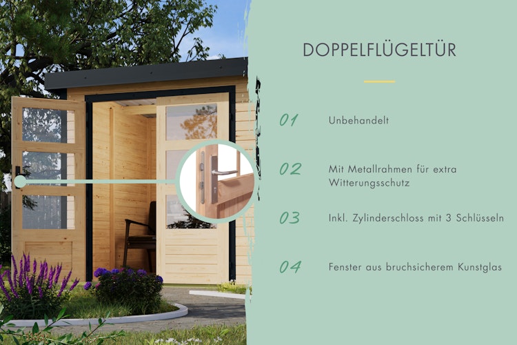 Karibu Metall-Holzgartenhaus Hybridhaus Jupiter A/B/C/D - 19 mm/0,75 mm inkl. gratis Innenraum-Pflegebox im Wert von 99€ Bild