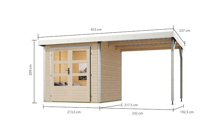 Karibu Metall-Holzgartenhaus Hybridhaus Jupiter A/B/C/D - 19 mm/0,75 mm inkl. gratis Innenraum-Pflegebox im Wert von 99€ Bild