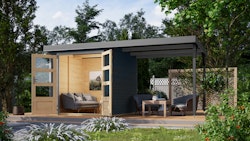 Karibu Metall-Holzgartenhaus Hybridhaus Jupiter A/B/C/D - 19 mm/0,75 mm inkl. gratis Innenraum-Pflegebox im Wert von 99€