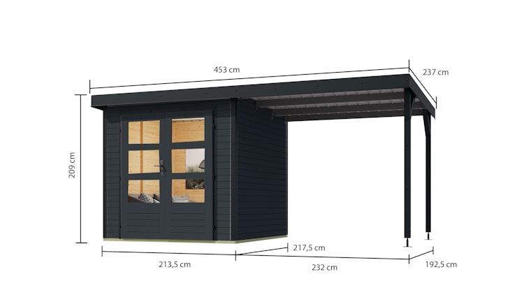 Karibu Metall-Holzgartenhaus Hybridhaus Jupiter A/B/C/D - 19 mm/0,75 mm inkl. gratis Innenraum-Pflegebox im Wert von 99€ Bild