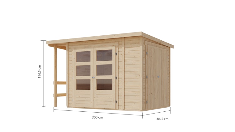 Karibu Multifunktionshaus Pultdach-Gartenhaus inkl. Schleppdach und Anbauschrank - 19 mm inkl. gratis Innenraum-Pflegebox im Wert von 99€