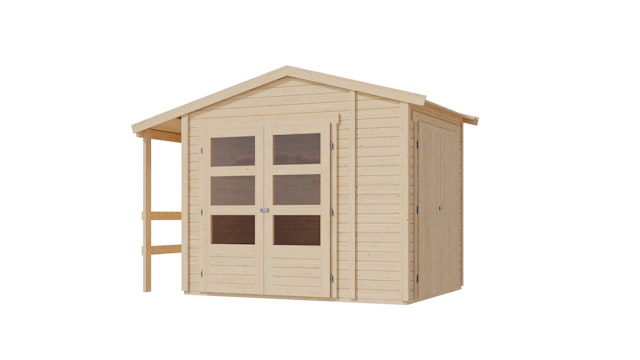 Karibu Multifunktionshaus Satteldach-Gartenhaus inkl. Schleppdach und Anbauschrank - 19 mm Vorschaubild Galerie