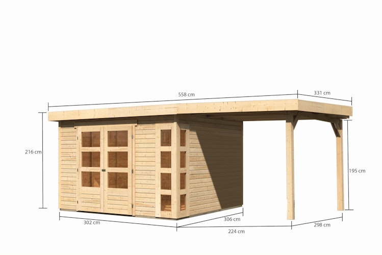 Karibu Woodfeeling Gartenhaus Kerko 3/4/5/6 mit 240 cm Schleppdach - 19 mm inkl. gratis Innenraum-Pflegebox im Wert von 99€ Bild