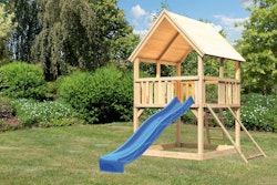 Akubi Kinderspielturm Luis mit Wellenrutsche und Netzrampe inkl. gratis Zubehörset