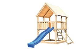 Akubi Kinderspielturm Luis mit Wellenrutsche und Netzrampe inkl. gratis Akubi Farbsystem & Kuscheltier