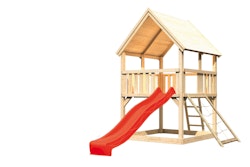 Akubi Kinderspielturm Luis mit Wellenrutsche und Netzrampe inkl. gratis Akubi Farbystem & Kuscheltier