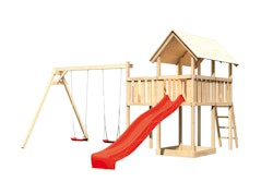 Akubi Kinderspielturm Danny mit Wellenrutsche, Doppelschaukelanbau und Anbauplattform inkl. gratis Zubehörset