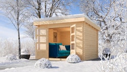 Karibu Gartenhaus Blockbohlenhaus Olaf 3/5 - 28 mm mit erhöhter Schneelast (300 kg/m²) inkl. gratis Innenraum-Pflegebox im Wert von 99€
