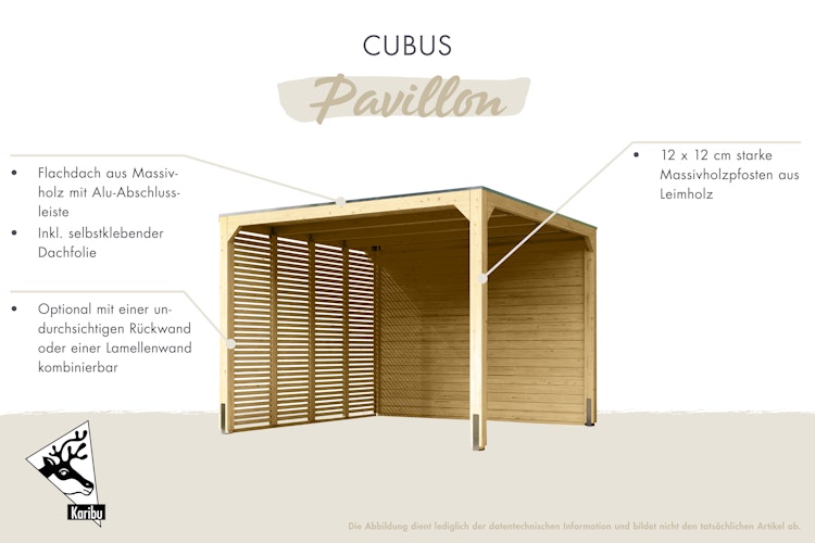 Karibu Pavillon Cubus mit Flachdach inkl. 2 Verlängerungspaketen