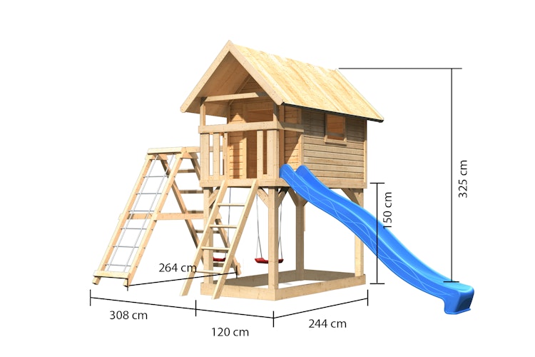 Akubi Kinderspielhaus Kinderspielgerät Gernegroß inkl. Wellenrutsche, Doppelschaukelanbau mit Klettergerüst und Netzrampe Bild