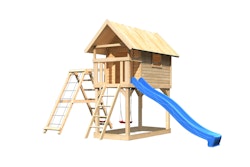 Akubi Kinderspielhaus Kinderspielgerät Gernegroß inkl. Wellenrutsche, Doppelschaukelanbau mit Klettergerüst und Netzrampe