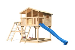 Akubi Kinderspielhaus Kinderspielgerät Benjamin inkl. Wellenrutsche und Doppelschaukelanbau mit Klettergerüst und Netzrampe