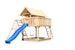 Akubi Stelzenhaus Fidel mit Satteldach inkl. Wellenrutsche und Doppelschaukelanbau mit Klettergerüst und NetzrampeBild