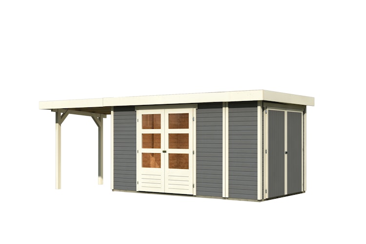 Karibu Woodfeeling Gartenhaus Retola 2/3/4/5/6 inkl. Anbauschrank u. 240 cm Schleppdach