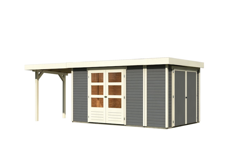 Karibu Woodfeeling Gartenhaus Retola 2/3/4/5/6 inkl. Anbauschrank u. 240 cm Schleppdach