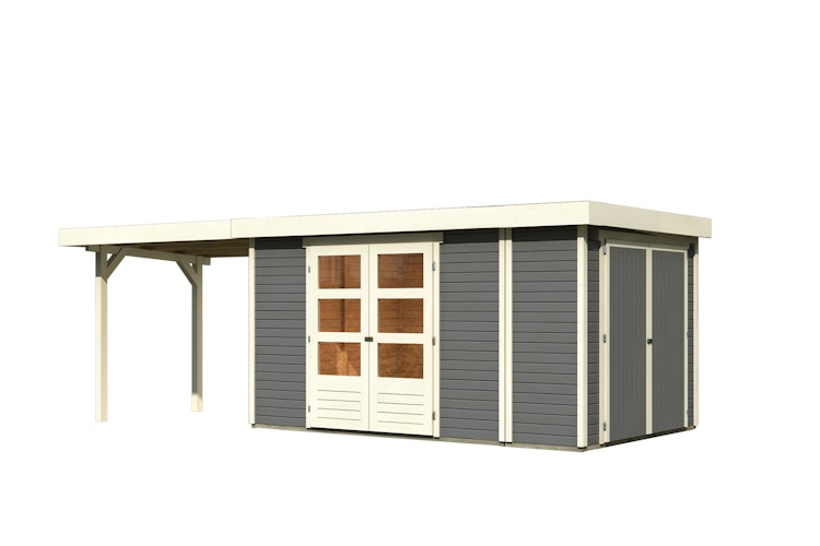 Karibu Woodfeeling Gartenhaus Retola 2/3/4/5/6 inkl. Anbauschrank u. 280 cm Schleppdach