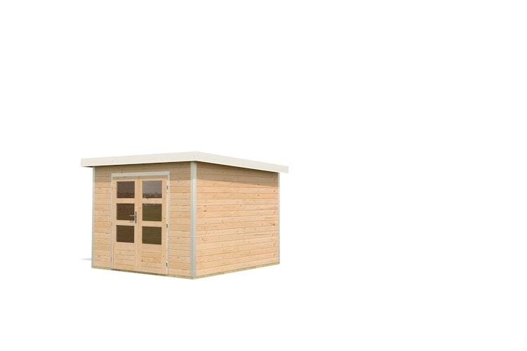 Karibu Metall-Holzgartenhaus Hybridhaus Pluto A/B/C/D - 28 mm/0,5 mm inkl. gratis Innenraum-Pflegebox im Wert von 99€