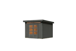 Karibu Gartenhaus Kandern 6 - 274 x 274 cm - 28 mm - Sondermodell in komplett terragrauer Lackierung inkl. gratis Innenraum-Pflegebox im Wert von 99€
