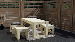  Ante Gartenmöbel-Set 2 inkl. 1 Tisch, 2 Hocker und 1 Bank