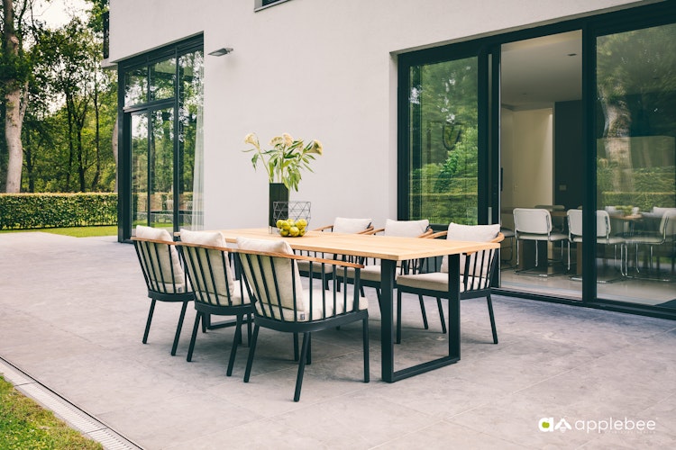 Apple Bee Esstisch CONDOR 190 x 95 cm, Aluminium Schwarz / Teak - Abverkauf
