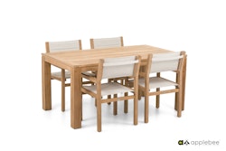 Apple Bee Dining-Set FREJUS, Esstisch + 4 Stühle, Teak / Kunststoffgewebe BEE WETT Sling Bright